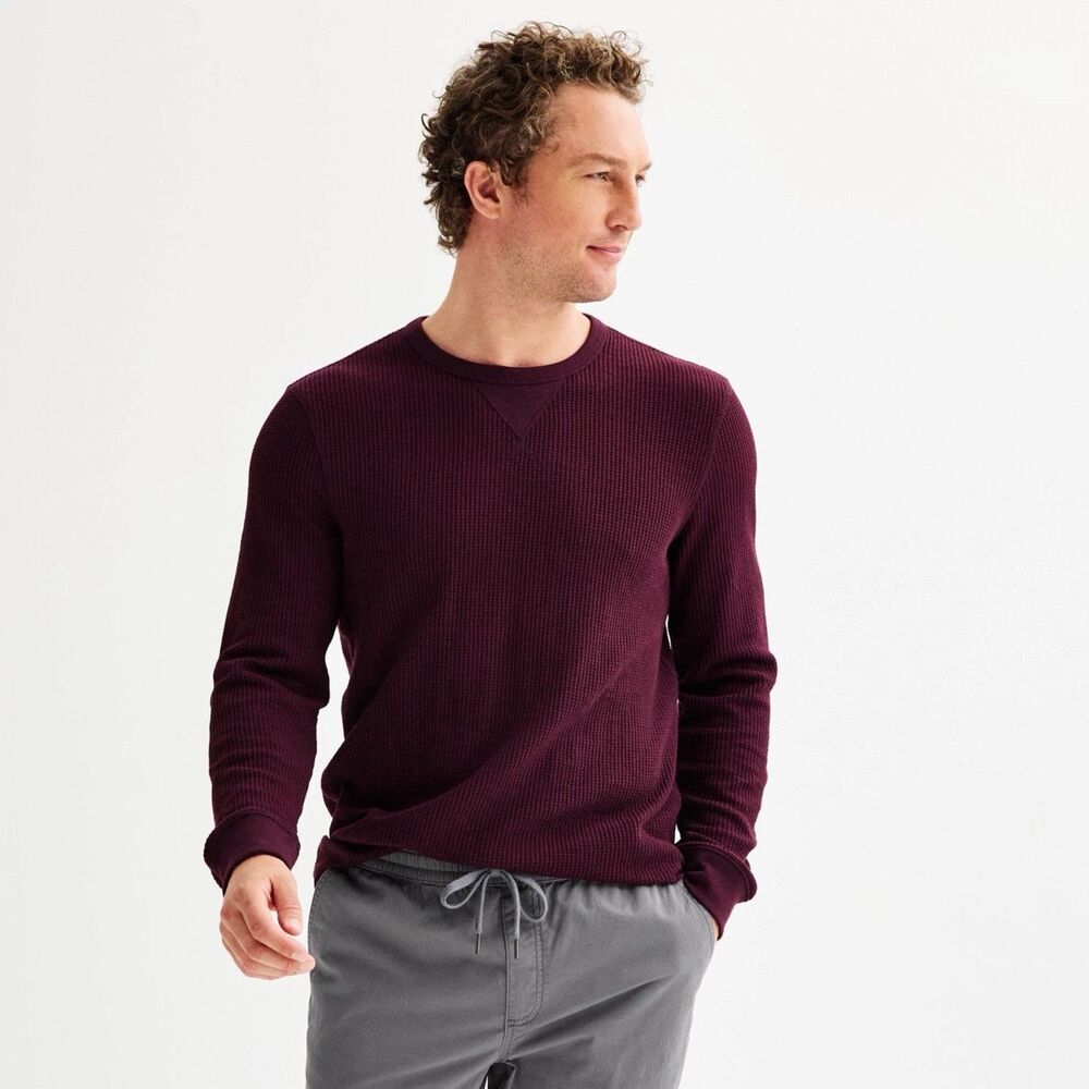 Sonoma Goods T-shirt Size Large Plum Essential Thermal Long Sleeve Waffle Men's